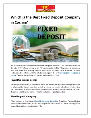Which is the Best Fixed Deposit Company in Cochin