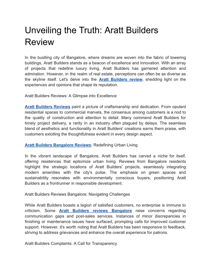 unveiling the truth aratt builders review