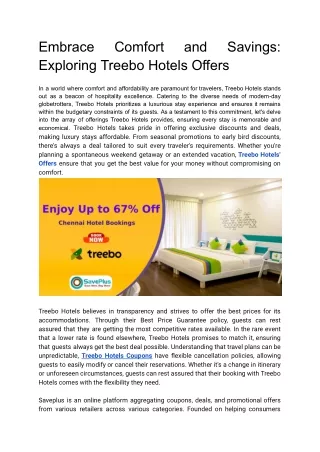 Embrace Comfort and Savings_ Exploring Treebo Hotels Offers