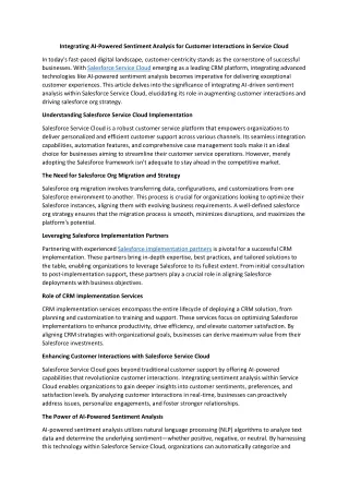 Integrating AI Powered Sentiment Analysis for Customer Interactions in Service Cloud