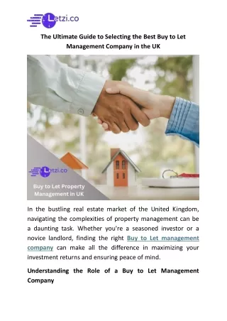 Buy to Let Management Company in UK - Letzi