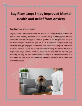 Buy Rlam 1mg: Enjoy Improved Mental Health and Relief from Anxiety