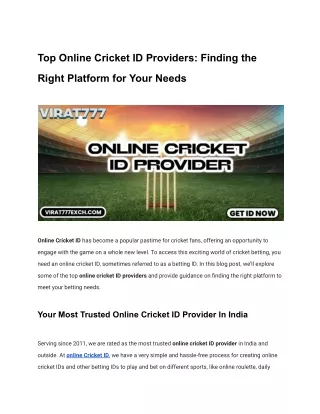 Top Online Cricket ID Providers_ Finding the Right Platform for Your Needs