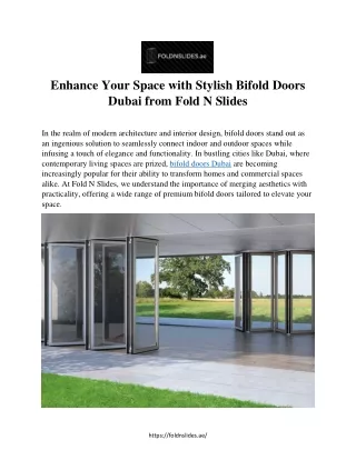 Enhance Your Space with Stylish Bifold Doors  Dubai from Fold N Slides