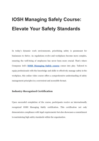 IOSH Managing Safely Course_ Elevate Your Safety Standards