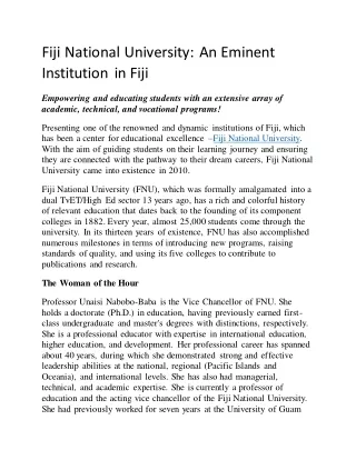 fiji national university an eminent institution
