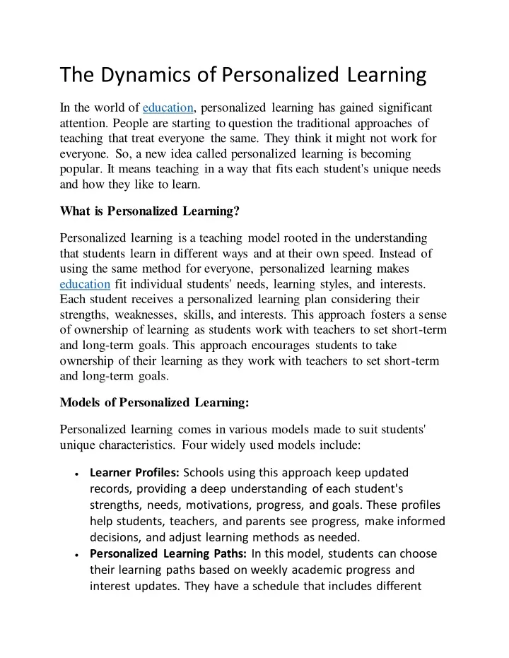 the dynamics of personalized learning