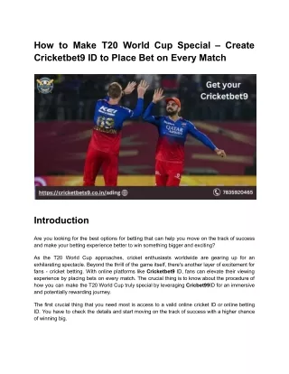 How to Make T20 World Cup Special – Create Cricketbet9 ID to Place Bet on Every Match