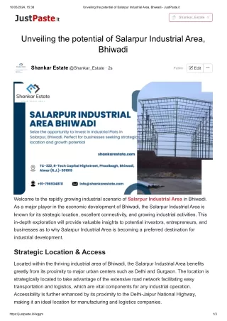Unveiling the potential of Salarpur Industrial Area, Bhiwadi | Shankar Estate