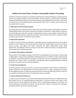 Fashion Forward - Future Trends in Sustainable Fashion Processing