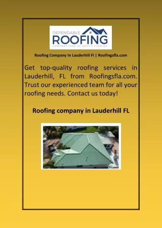 Roofing Company In Lauderhill Fl Roofingsfla com