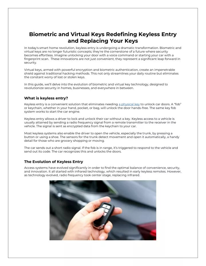 biometric and virtual keys redefining keyless