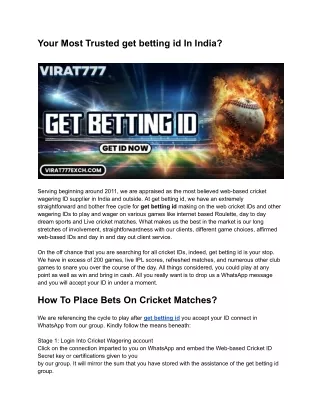 Your Most Trusted get betting id In India