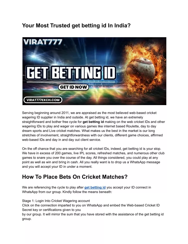 your most trusted get betting id in india