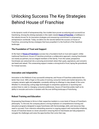 Unlocking Success The Key Strategies Behind House of Franchise