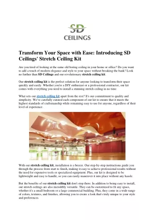 Transform Your Space with Ease Introducing SD Ceilings' Stretch Ceiling Kit