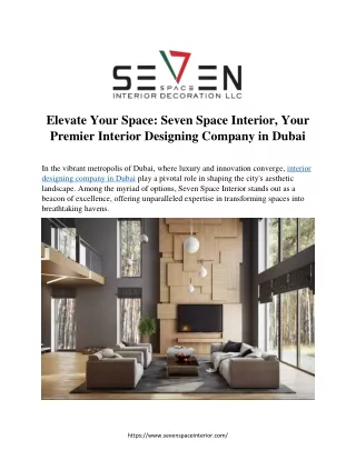 Elevate Your Space: Seven Space Interior, Your  Premier Interior Designing Compa