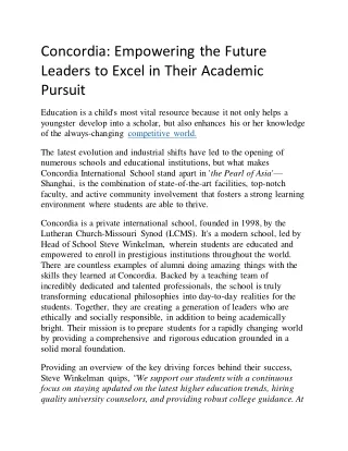 Concordia: Empowering the Future Leaders to Excel in Their Academic Pursuit