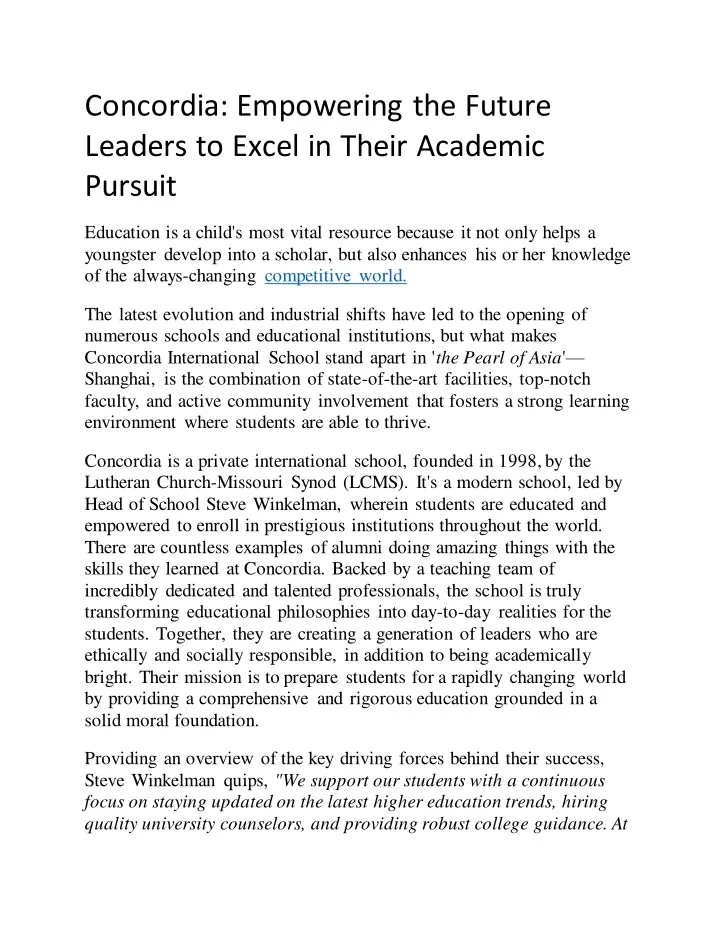 concordia empowering the future leaders to excel