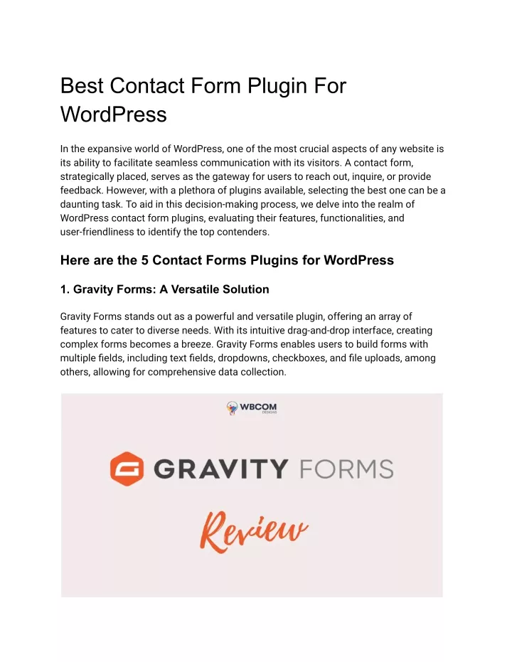 best contact form plugin for wordpress