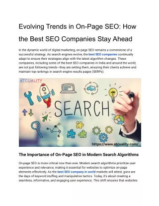 Evolving Trends in On-Page SEO: How the Best SEO Companies Stay Ahead