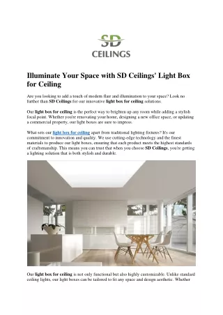 Illuminate Your Space with SD Ceilings' Light Box for Ceiling