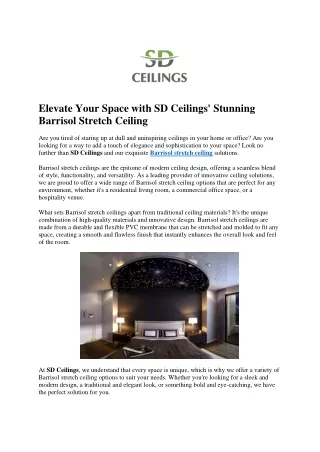 Elevate Your Space with SD Ceilings' Stunning Barrisol Stretch Ceiling