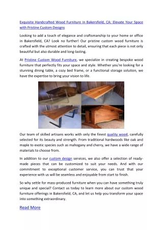 Exquisite Handcrafted Wood Furniture in Bakersfield, CA Elevate Your Space with Pristine Custom Designs