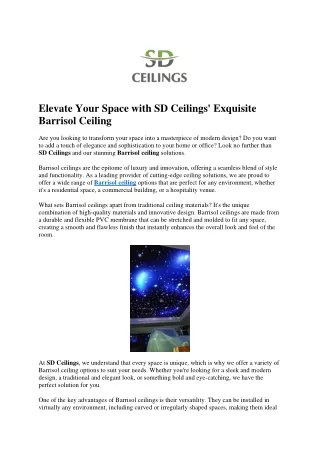 Elevate Your Space with SD Ceilings' Exquisite Barrisol Ceiling