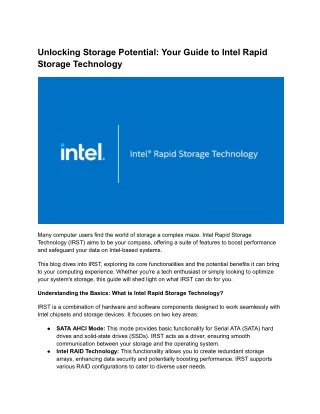 Intel Rapid Storage Technology