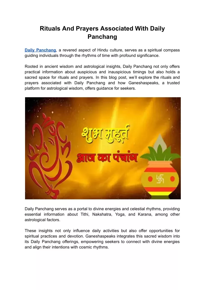 rituals and prayers associated with daily panchang