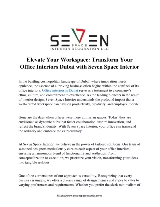 Elevate Your Workspace: Transform Your Office Interiors Dubai with Seven Space I