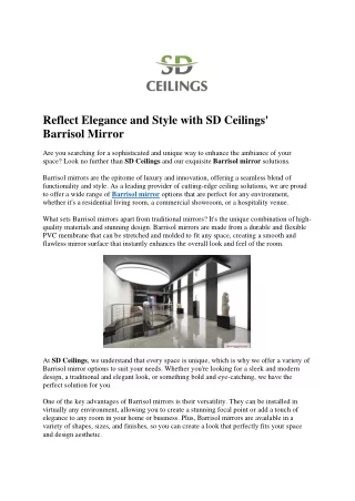 Reflect Elegance and Style with SD Ceilings' Barrisol Mirror