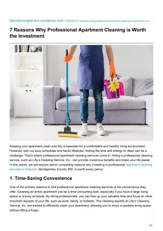 7 Reasons Why Professional Apartment Cleaning is Worth the Investment
