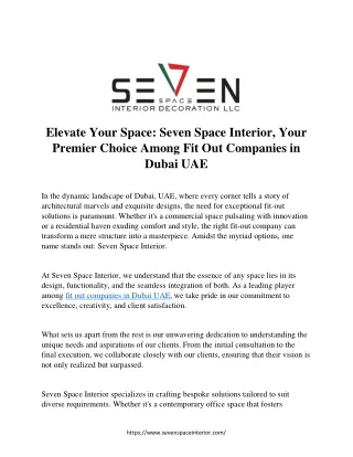 Elevate Your Space: Seven Space Interior, Your  Premier Choice Among Fit Out Com