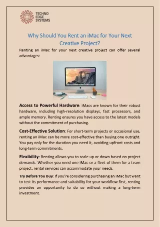 Why Should You Rent an iMac for Your Next Creative Project?