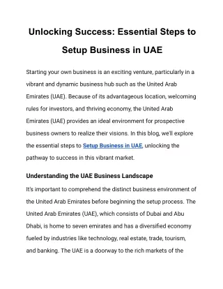 Unlocking Success: Essential Steps to Setup Business in UAE