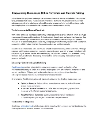 Empowering Businesses Online Terminals and Flexible Pricing