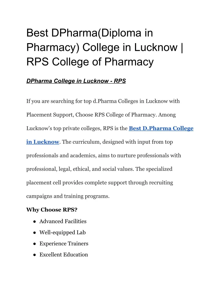 best dpharma diploma in pharmacy college