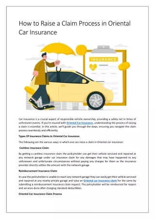 How to Raise a Claim Porcess in Oriental Car Insurance