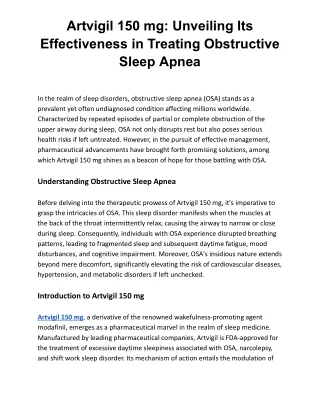 Artvigil 150 mg_ Unveiling Its Effectiveness in Treating Obstructive Sleep Apnea