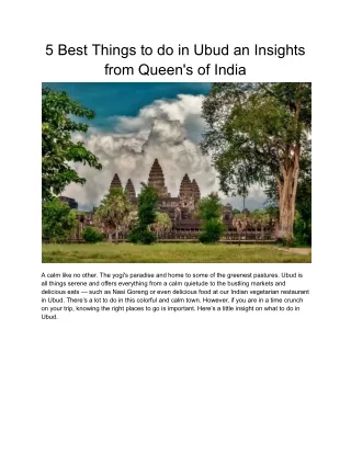 5 Best Things to do in Ubud an Insights from Queen's of India