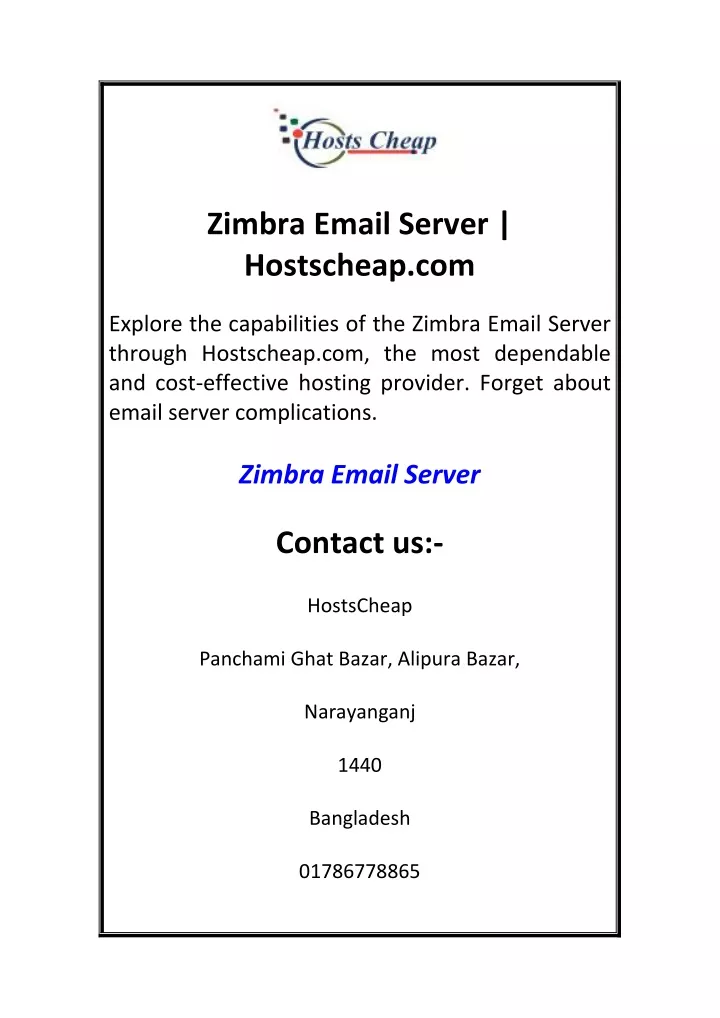 zimbra email server hostscheap com