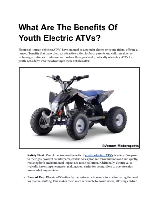 What Are The Benefits Of Youth Electric ATVs - Venom Motorsports Canada