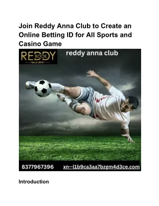 reddy Anna Your Trusted Betting Platform for Reddy Anna ID