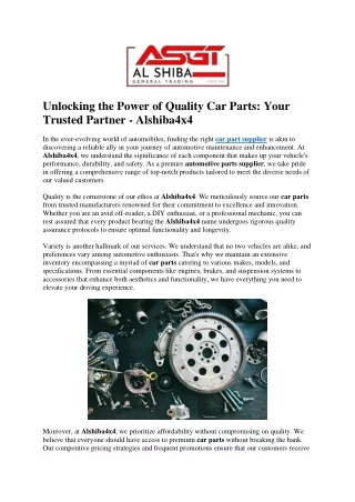 Unlocking the Power of Quality Car Parts Your Trusted Partner - Alshiba4x4