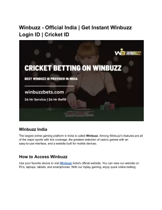 Winbuzz - Official India _ Get Instant Winbuzz Login ID _ Cricket ID