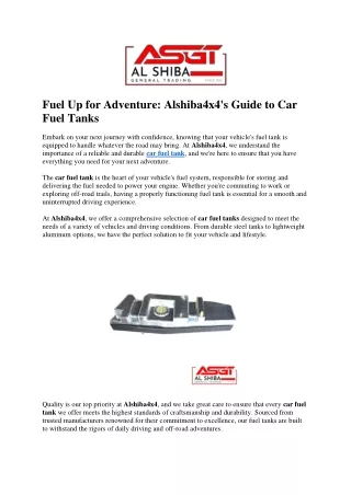 Fuel Up for Adventure Alshiba4x4's Guide to Car Fuel Tanks