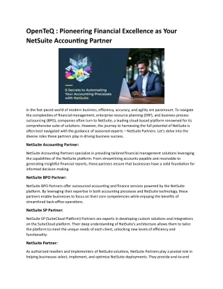 OpenTeQ : Pioneering Financial Excellence as Your NetSuite Accounting Partner