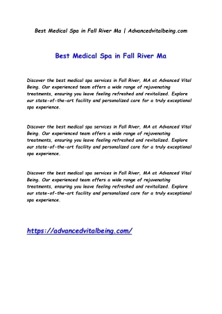 Best Medical Spa in Fall River Ma | Advancedvitalbeing.com
